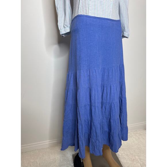 American Vintage Blue Linen Blend Tiered Maxi Skirt pull waist tie medium - Picture 4 of 11